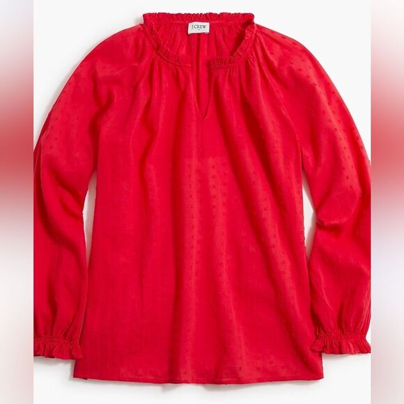 J. Crew novelty artist Swiss dot Vibrant Red split neck Top - Picture 2 of 8